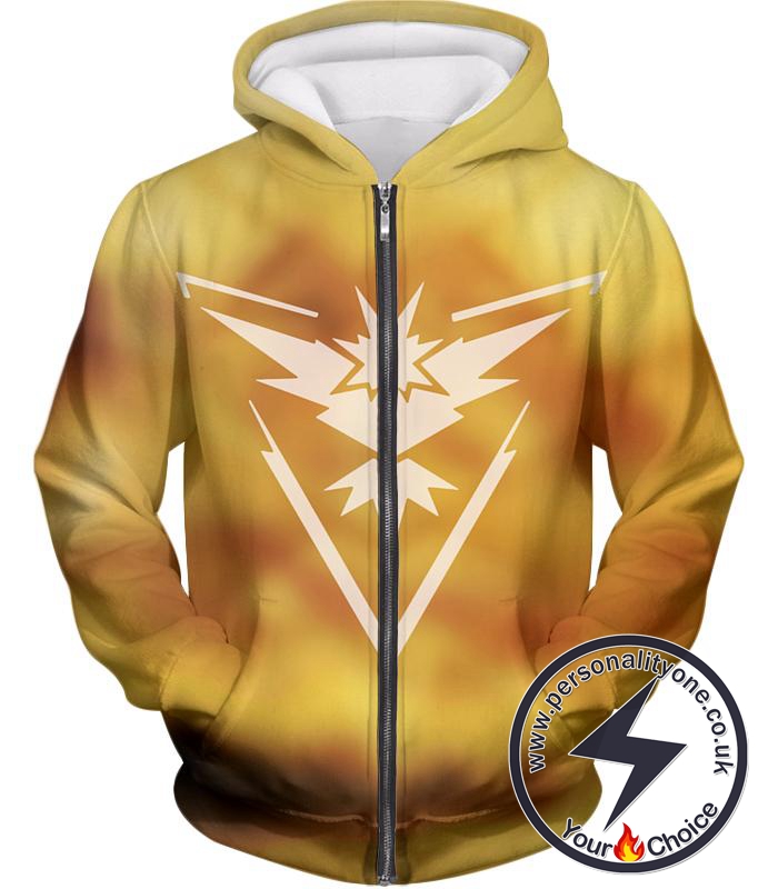 Pokemon Super Cool Thunder Pokemon Zapdos Symbol Yellow Zip Up Hoodie